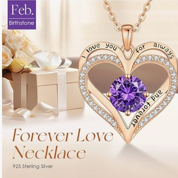 Louisa Secret Rose Gold Heart Pendant Necklace with Purple Stone NIB RV $99 - Picture 5 of 9